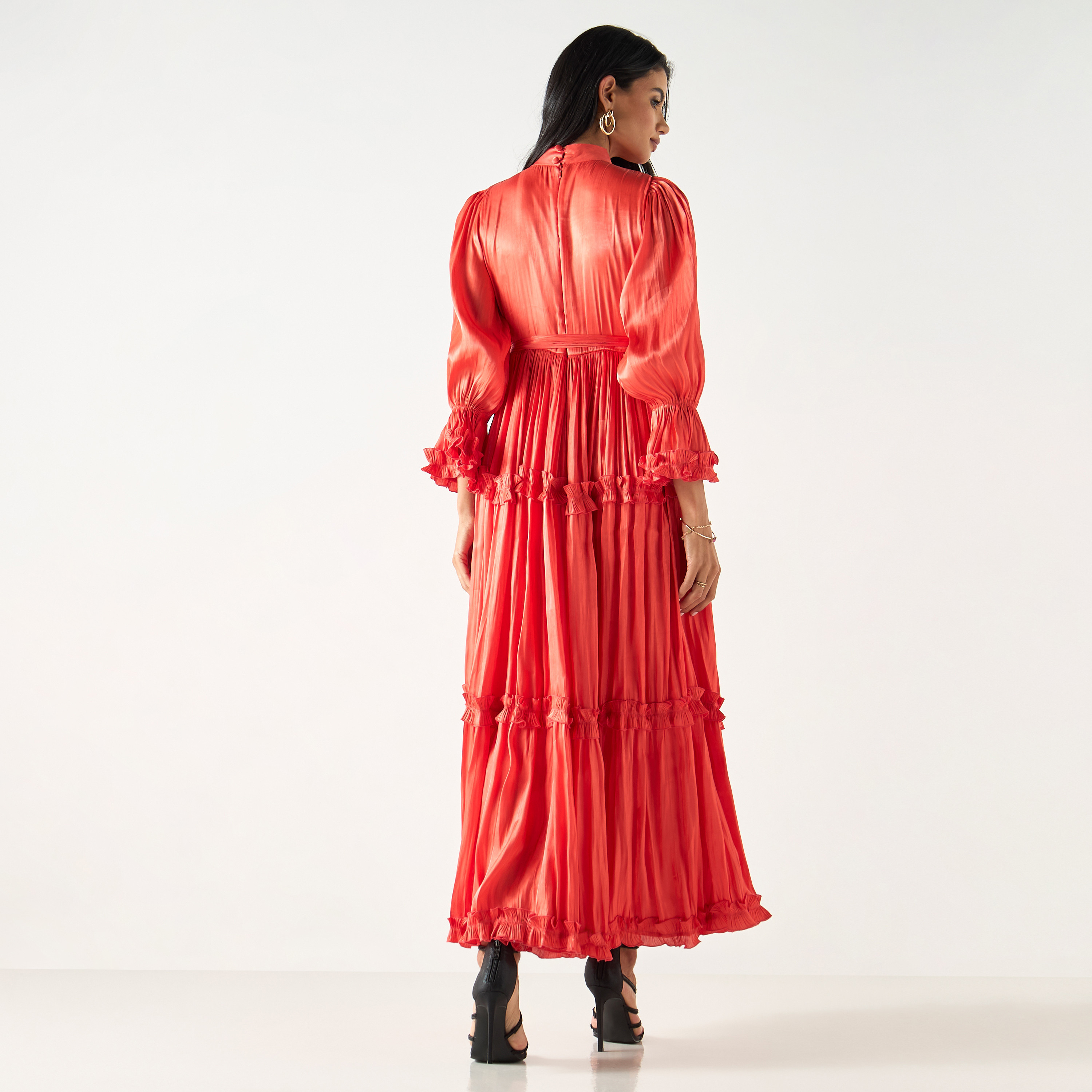 فستان طويل متعدد الطبقات لامع بحزام رباط-women-clothing-dresses-image-3