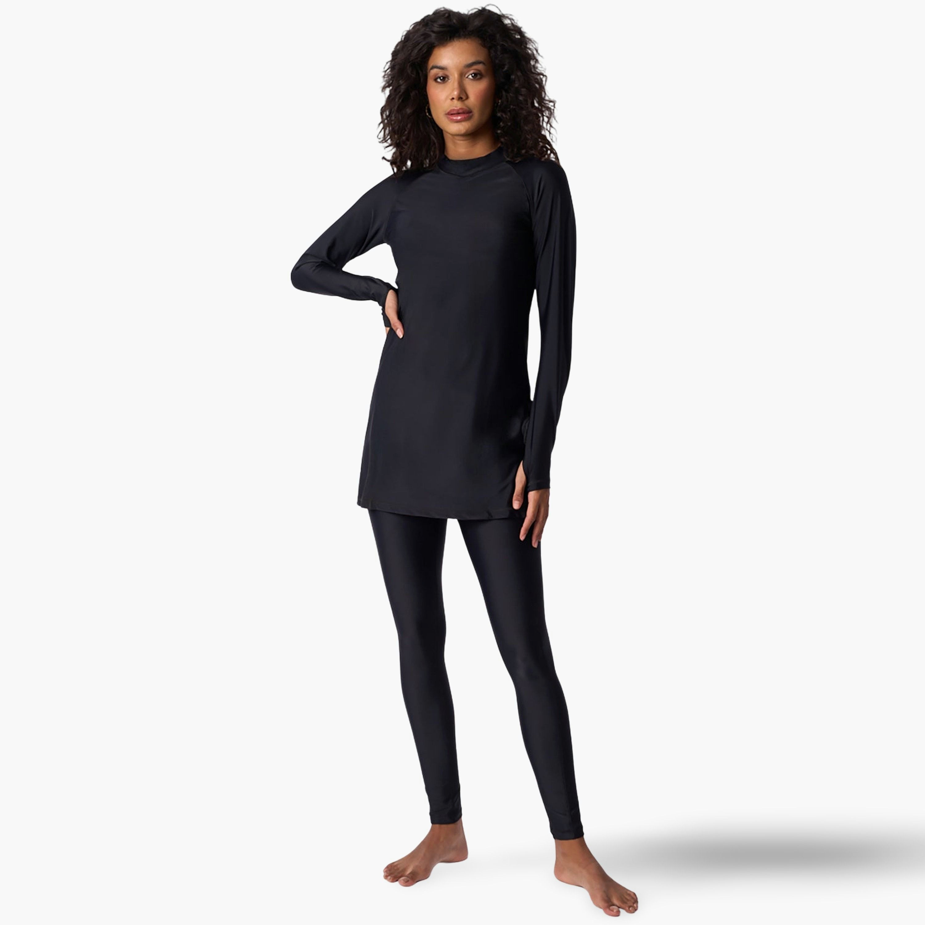 كويغا - طقم سباحة نسائي محتشم من 3 قطع - لون كحلي سادة-women-clothing-swimandbeach-swimsuits-image-1