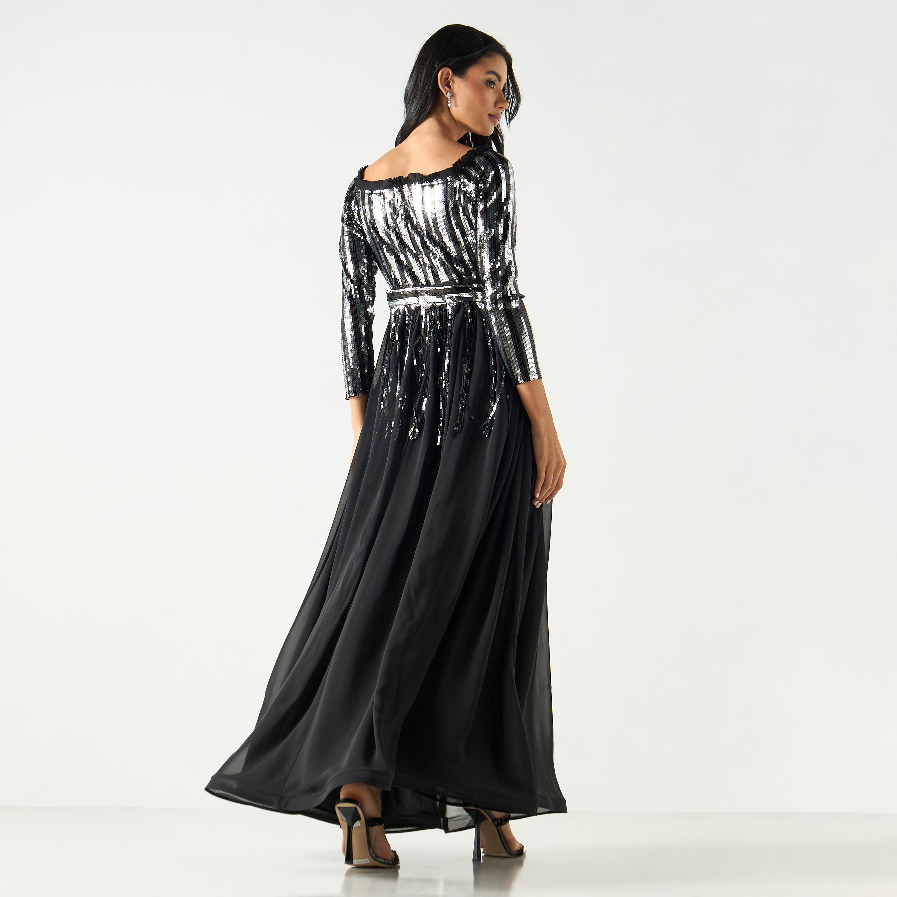 Embellished Boat Neck Maxi Dress with 3/4 Sleeves-women-clothing-dresses-image-7