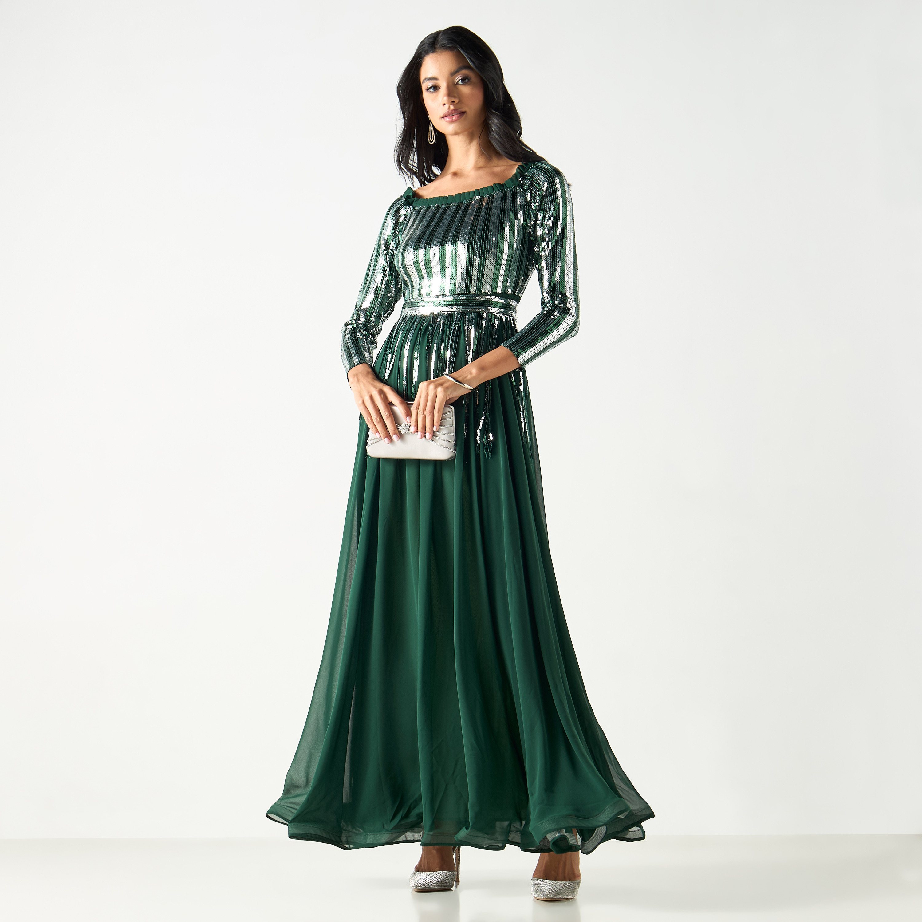Embellished Boat Neck Maxi Dress with 3/4 Sleeves-women-clothing-dresses-image-9