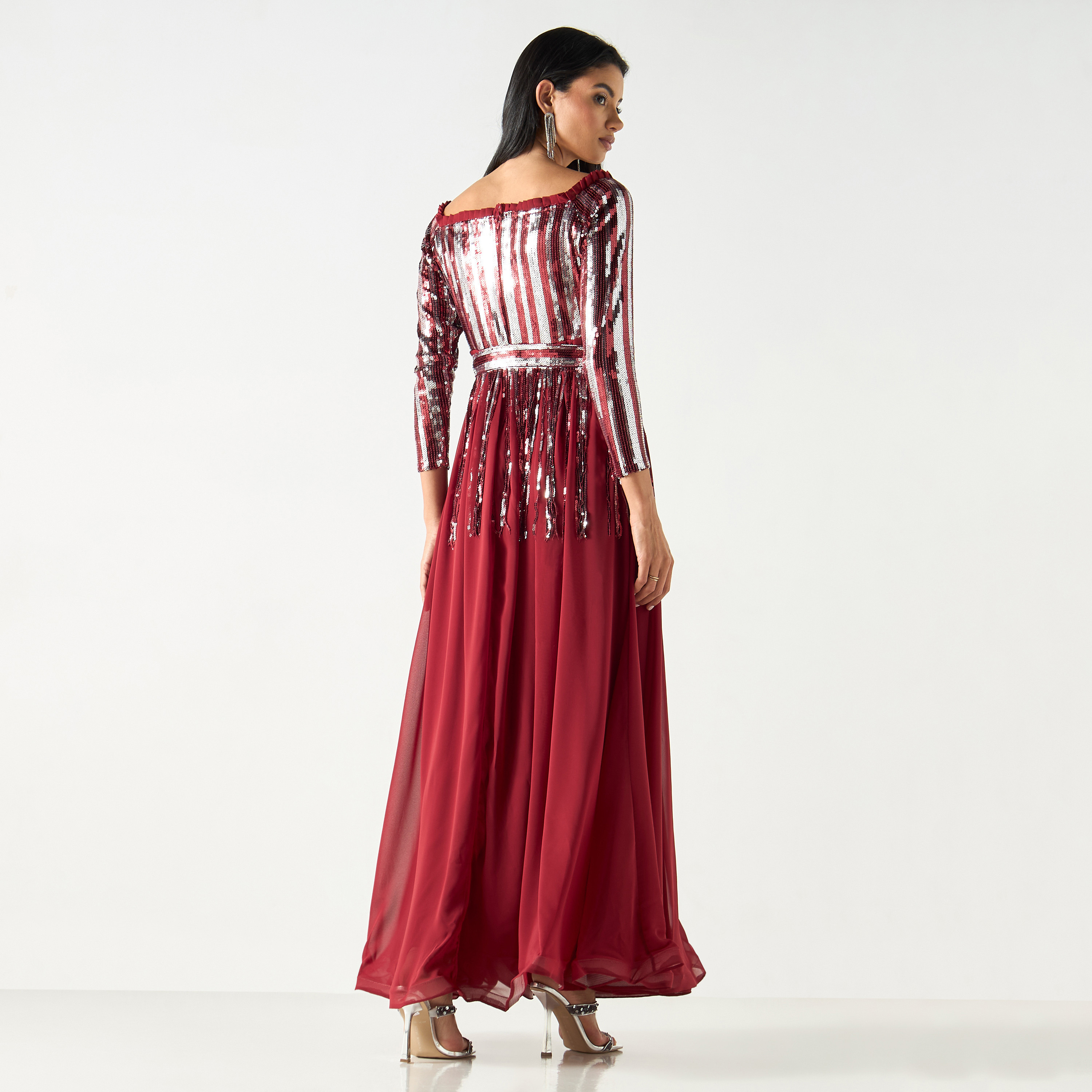 Embellished Boat Neck Maxi Dress with 3/4 Sleeves-women-clothing-dresses-image-3