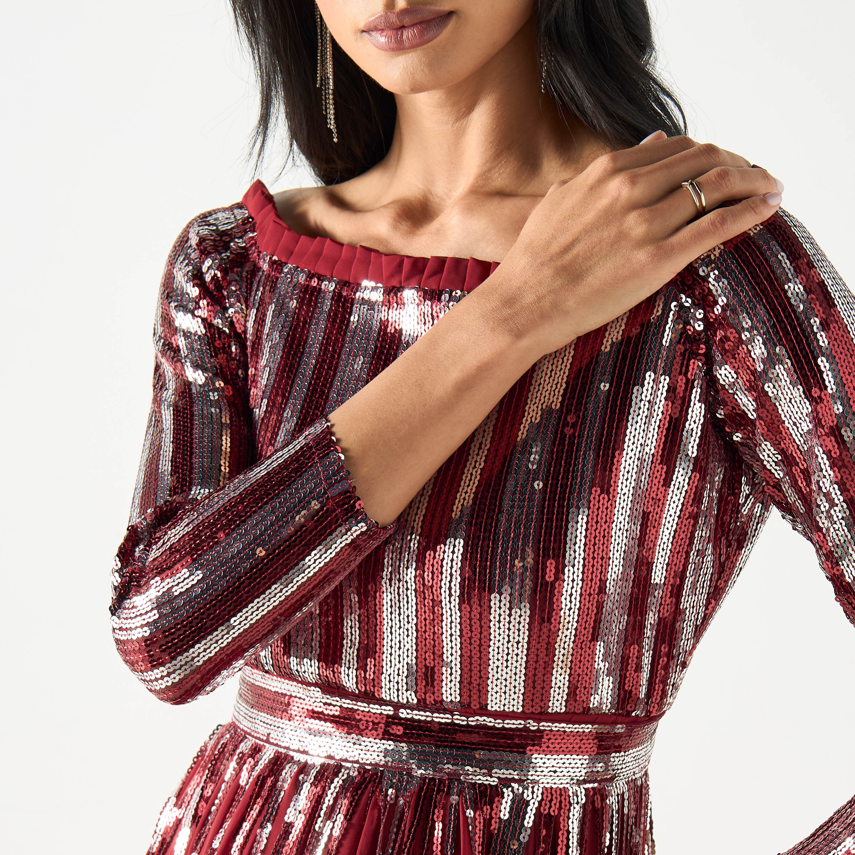 Embellished Boat Neck Maxi Dress with 3/4 Sleeves-women-clothing-dresses-image-4