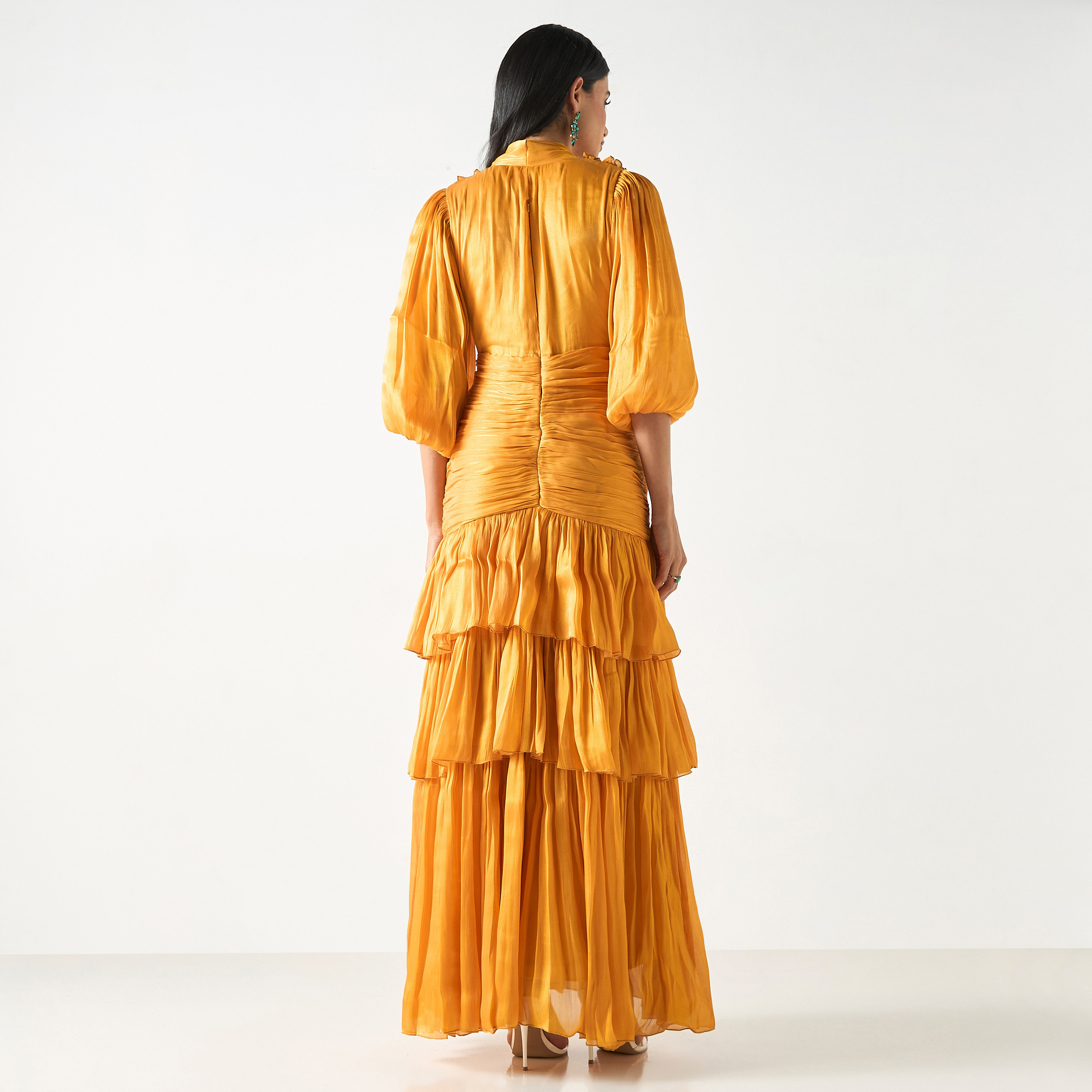 Solid Tiered Dress with Tie Up Neck and Ruffle Detail-women-clothing-dresses-image-3