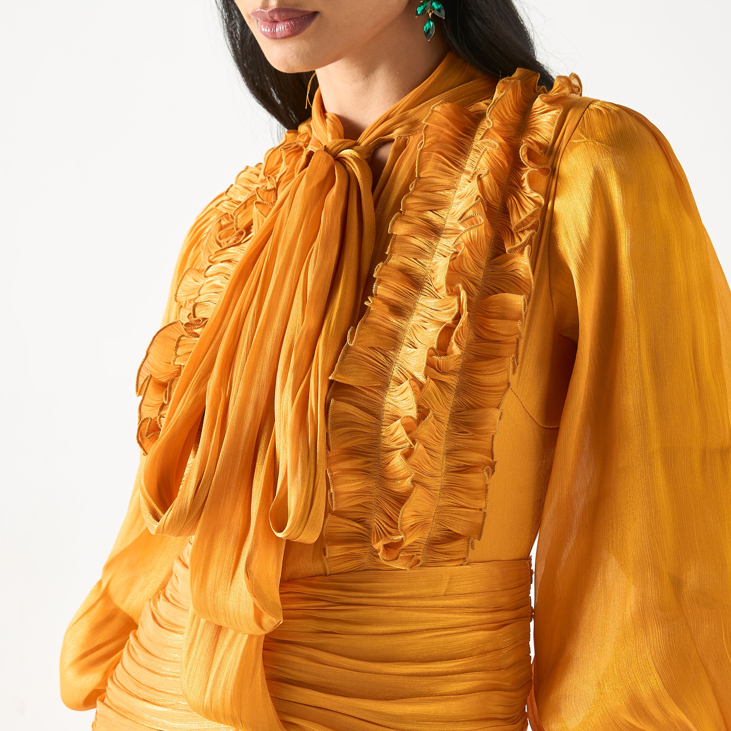 Solid Tiered Dress with Tie Up Neck and Ruffle Detail-women-clothing-dresses-image-4
