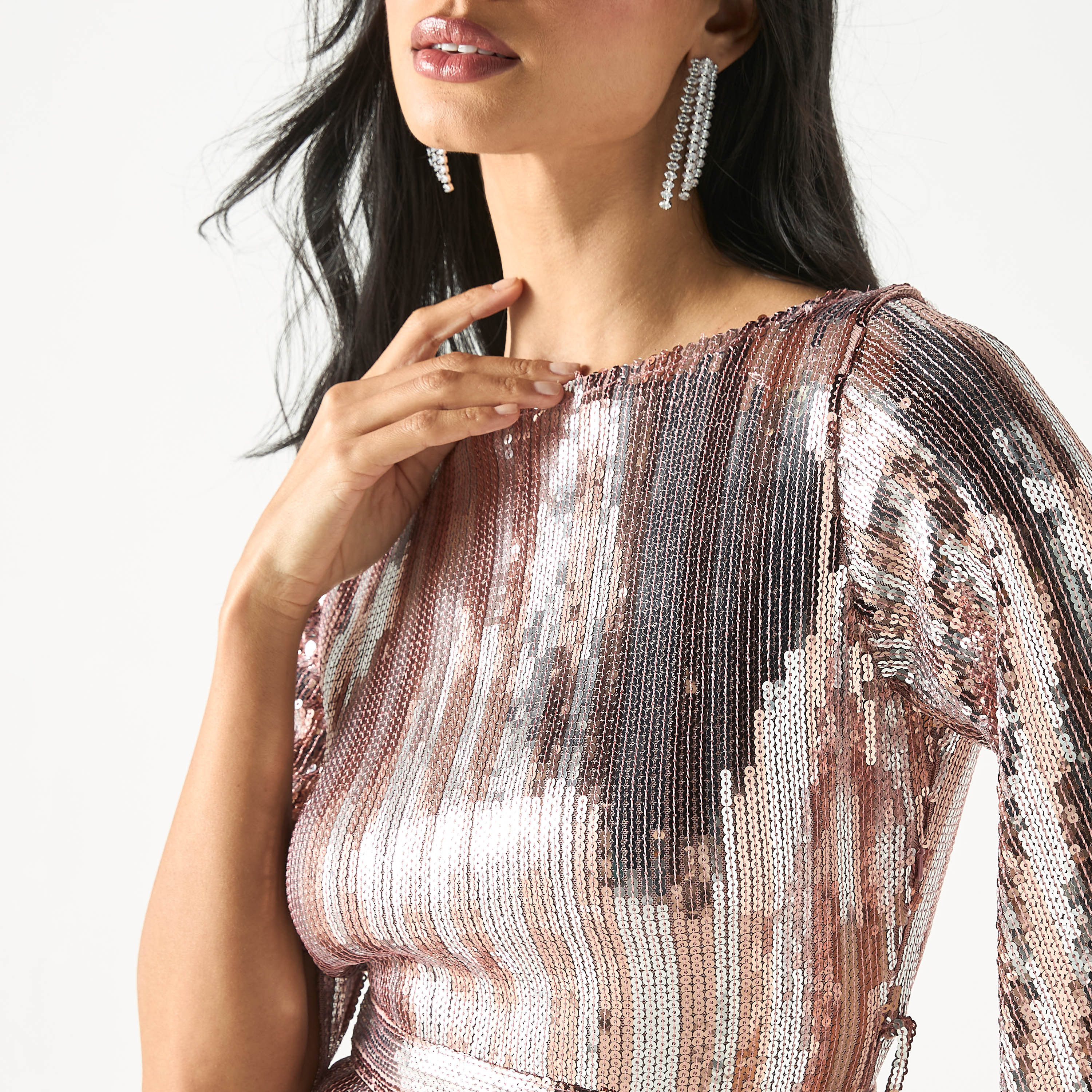 فستان ميدي بحافة بشرّابات وتفاصيل ترتر من جولدن أبل-women-clothing-dresses-image-4