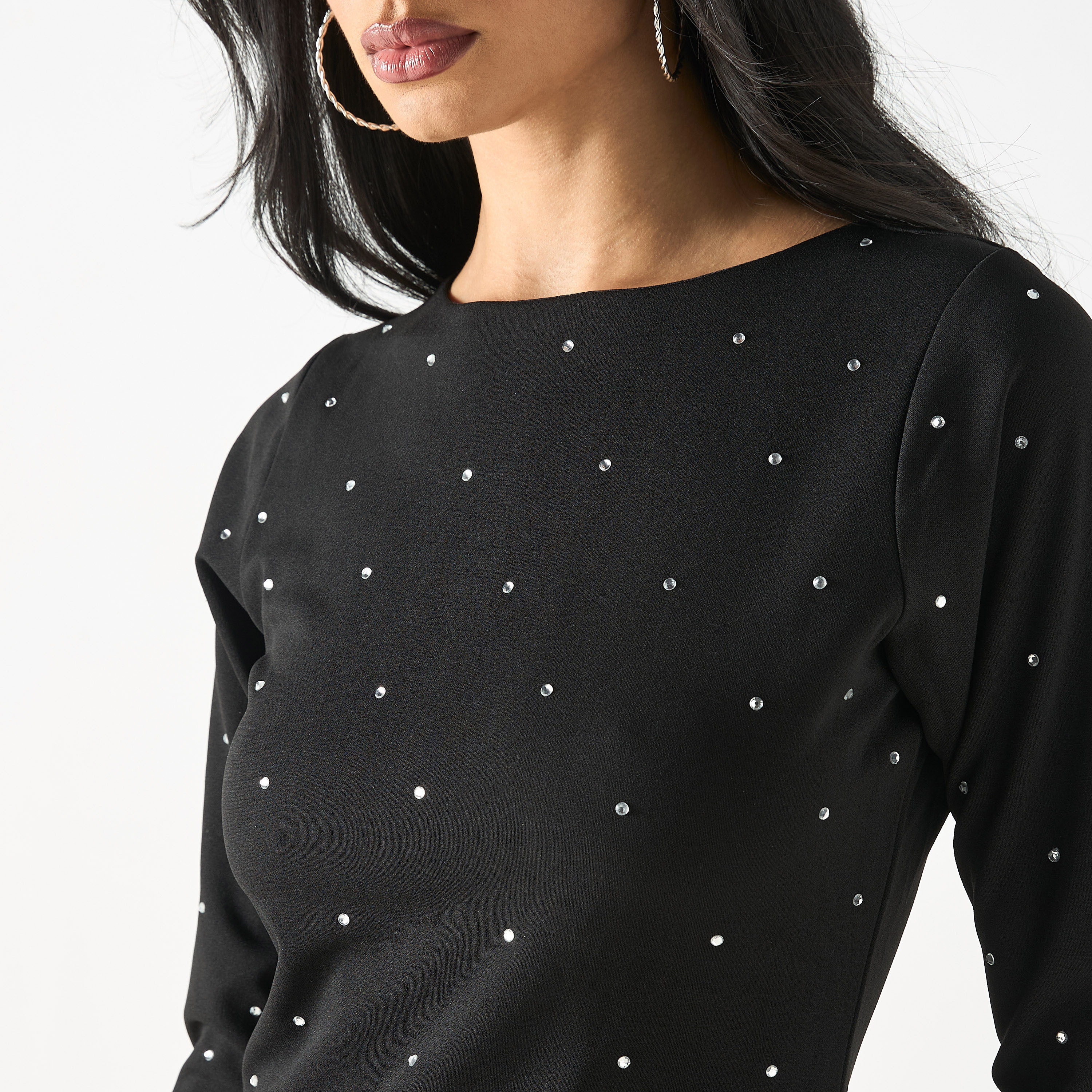 Golden Apple Embellished Zipper Closure Midi Sheath Dress with Slit Detail-women-clothing-dresses-image-4