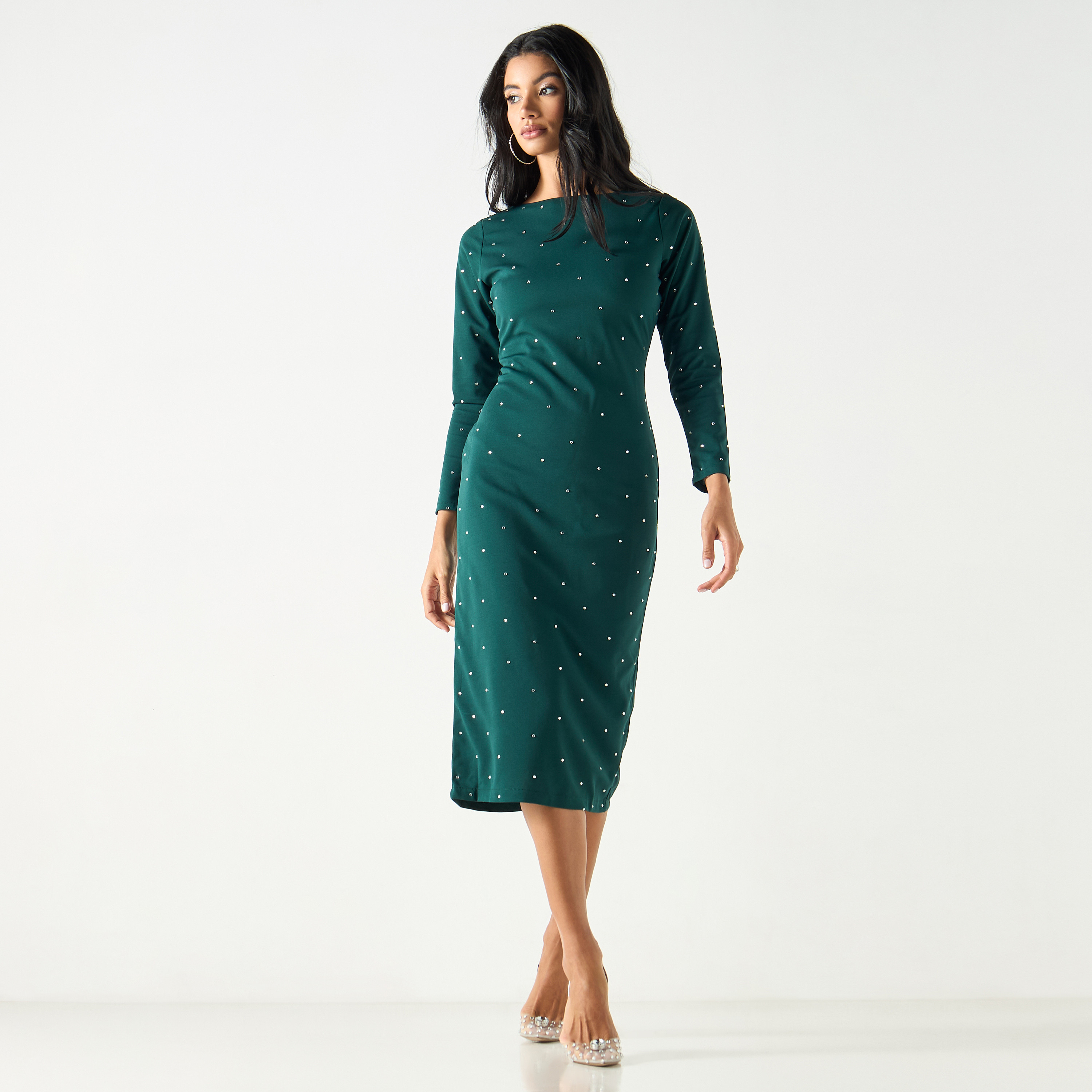 فستان ميدي مزيّن بسحاب وإغلاق بتفاصيل فتحة من جولدن أبل-women-clothing-dresses-image-2