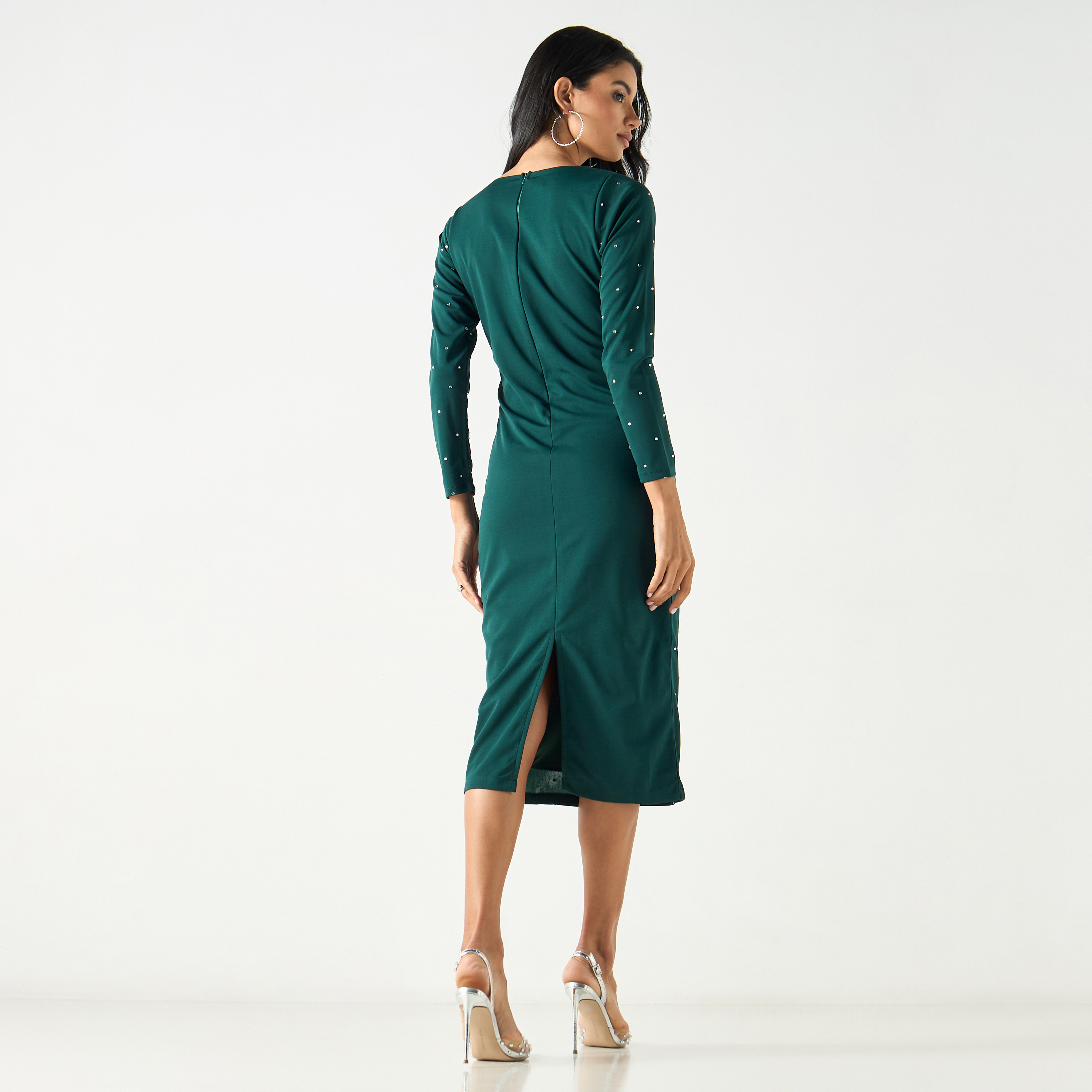فستان ميدي مزيّن بسحاب وإغلاق بتفاصيل فتحة من جولدن أبل-women-clothing-dresses-image-3