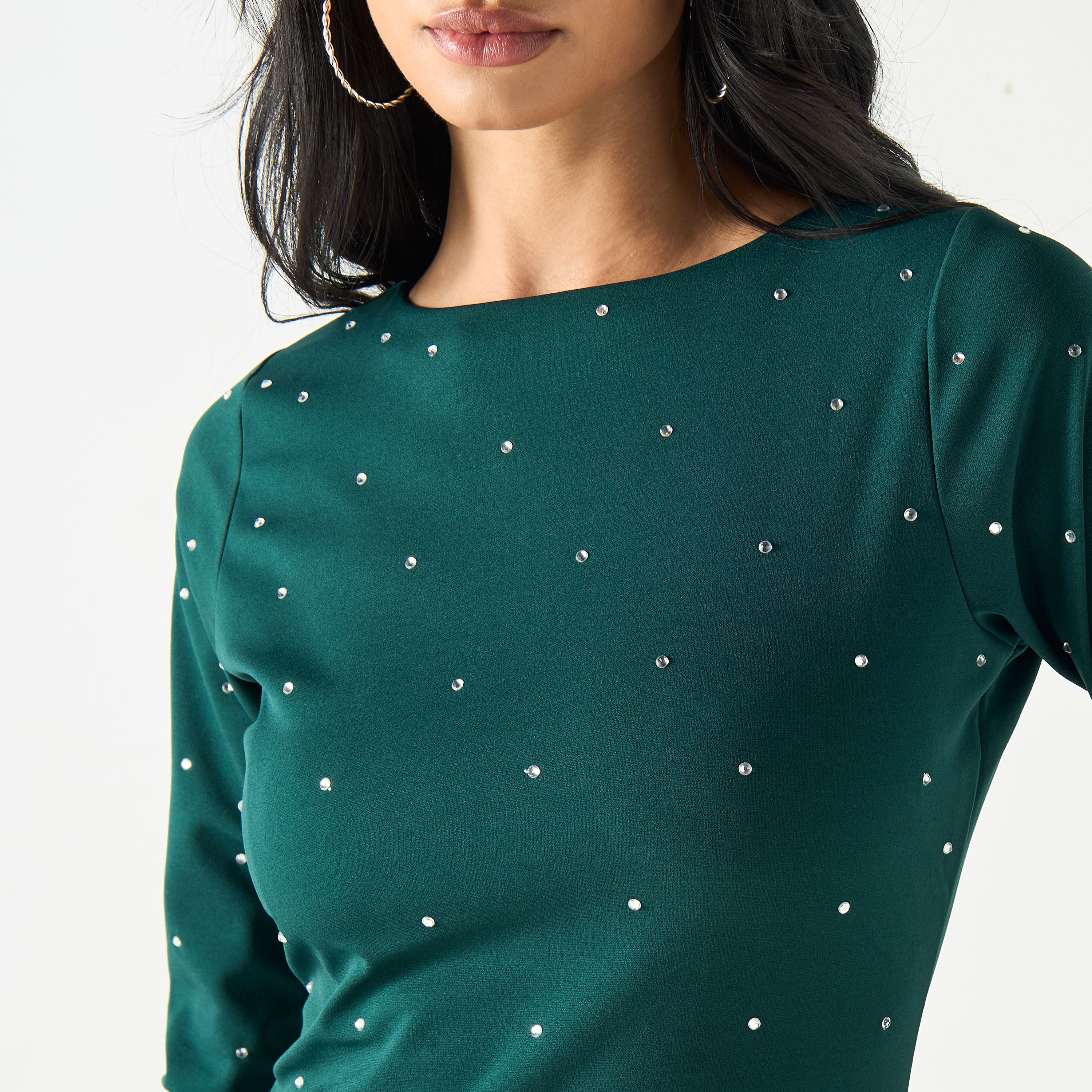 Golden Apple Embellished Zipper Closure Midi Sheath Dress with Slit Detail-women-clothing-dresses-image-4