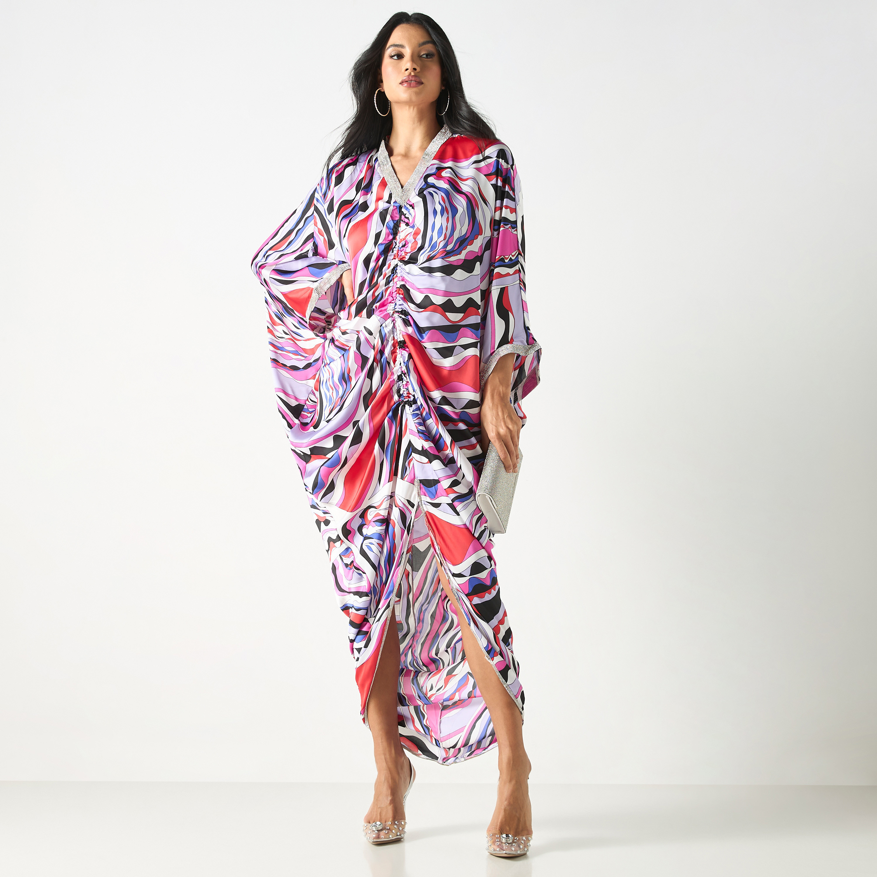 Golden Apple All-Over Print Satin Dress with Lace Trim-women-clothing-dresses-image-1