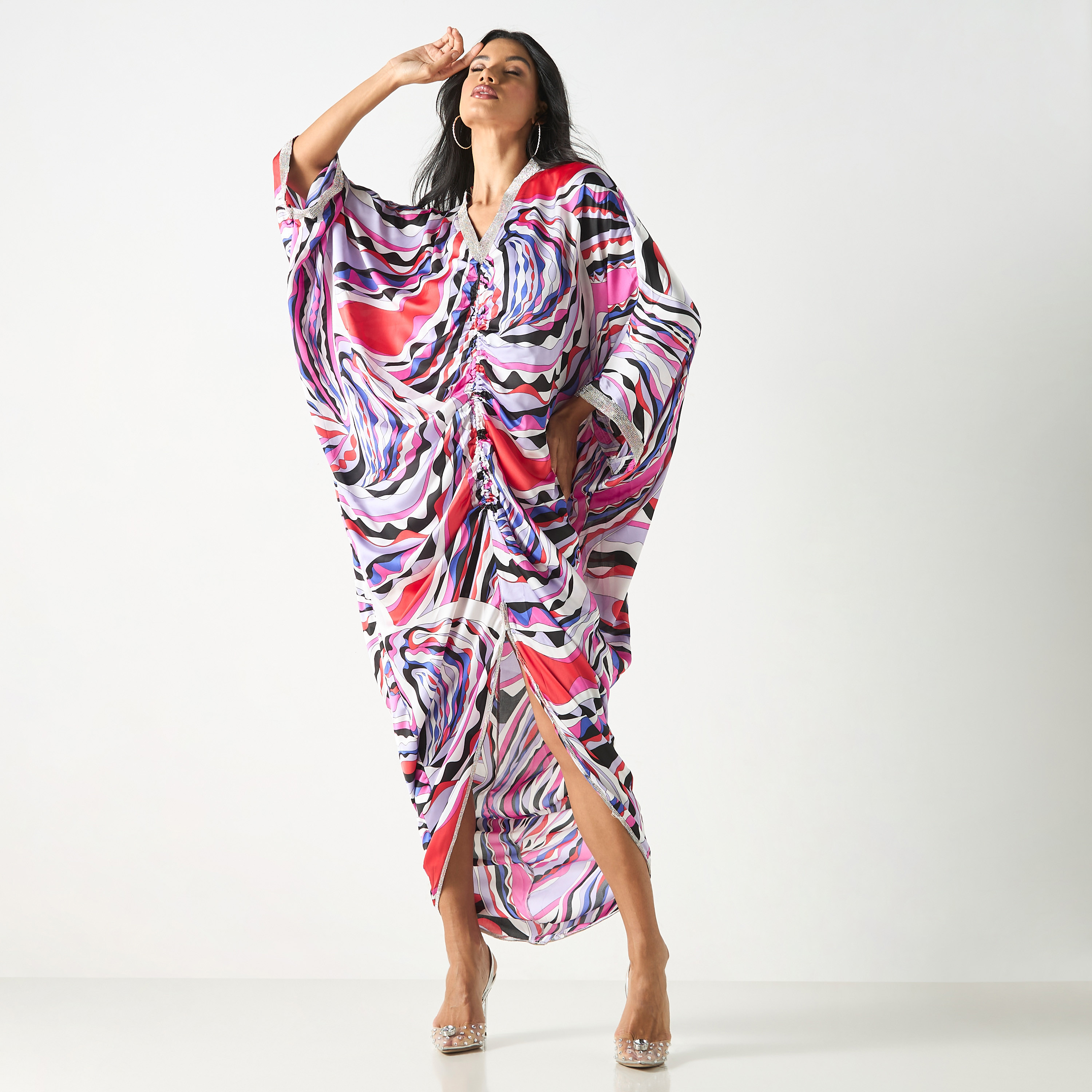 Golden Apple All-Over Print Satin Dress with Lace Trim-women-clothing-dresses-image-2