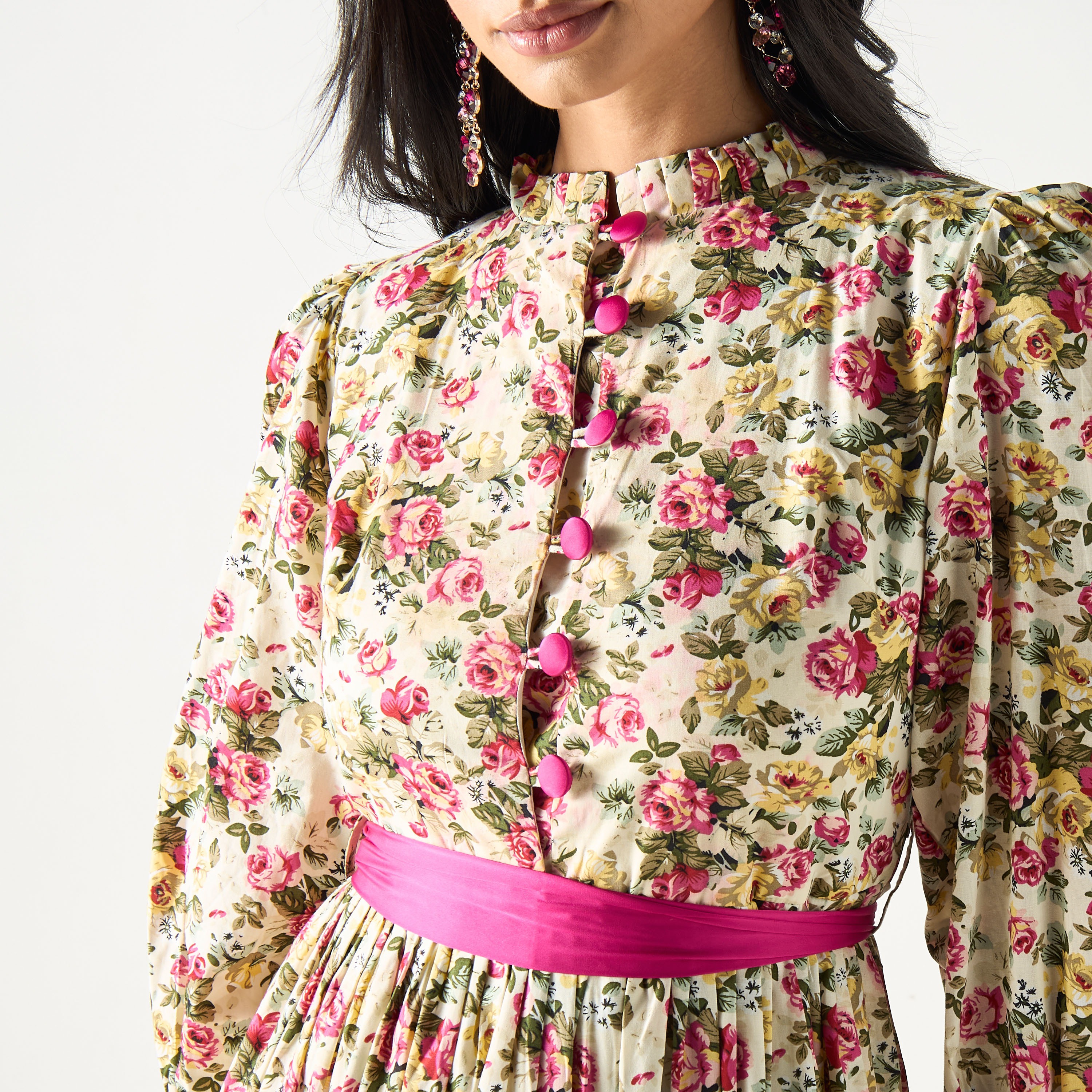 فستان قميص ميدي بطبعات أزهار وأكمام منفوخة وحزام ربط-women-clothing-dresses-image-8