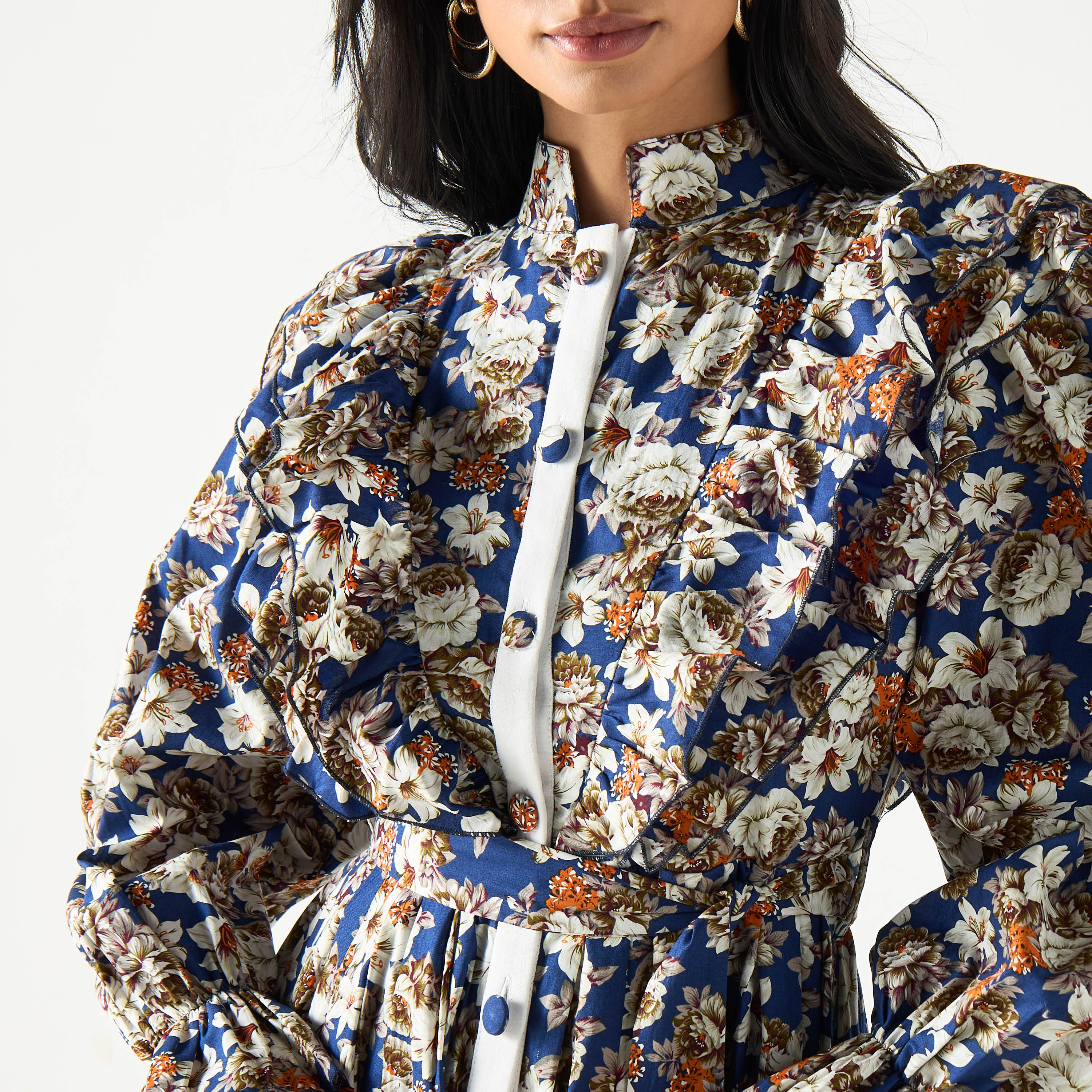 All-Over Floral Print Dress with Tie-Up Belt and Volume Sleeves-women-clothing-dresses-image-4