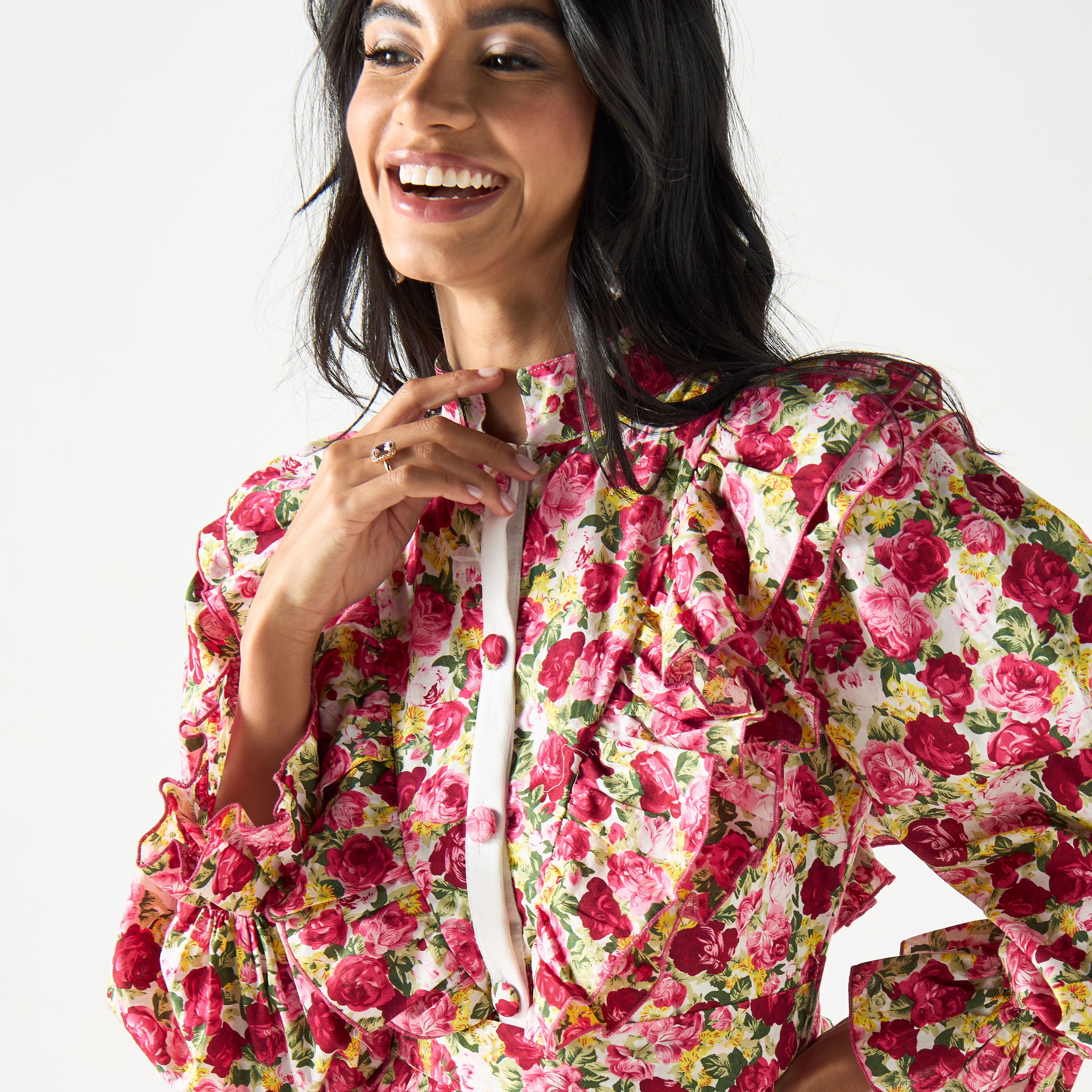 All-Over Floral Print Dress with Tie-Up Belt and Volume Sleeves-women-clothing-dresses-image-8