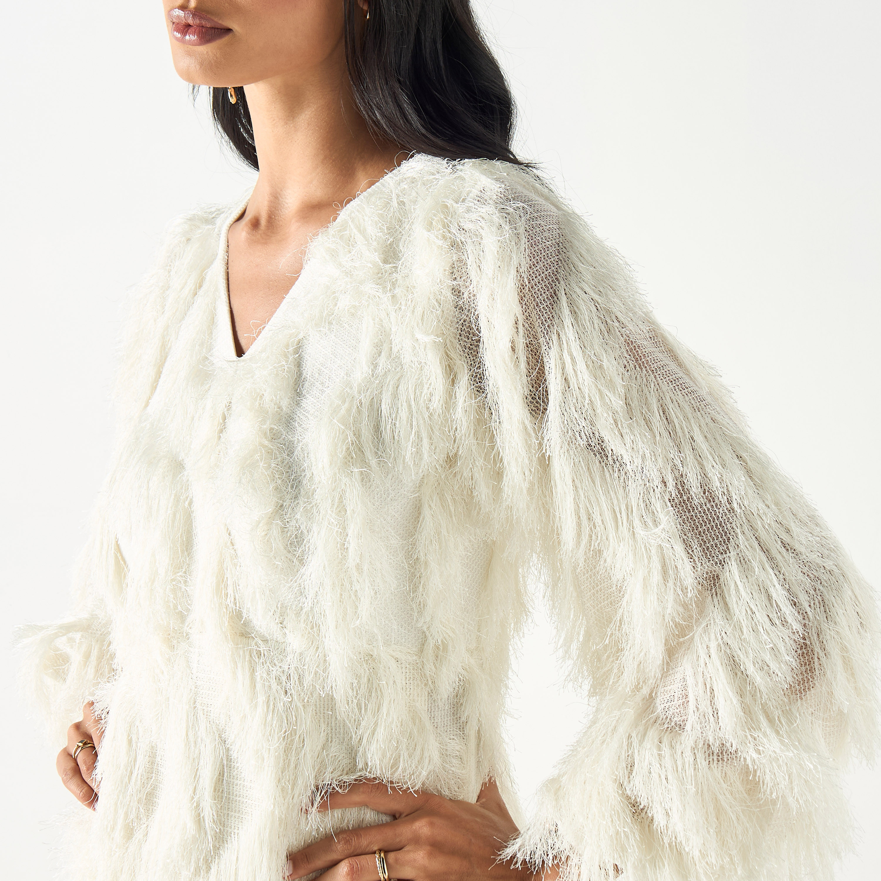 Golden Apple Fur Detailed Midi Dress with Tie-Up Belt-women-clothing-dresses-image-8