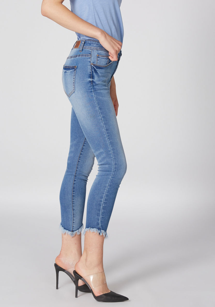 Distressed Cropped Jeans with Button Closure and Pocket Detail-Jeans-image-2
