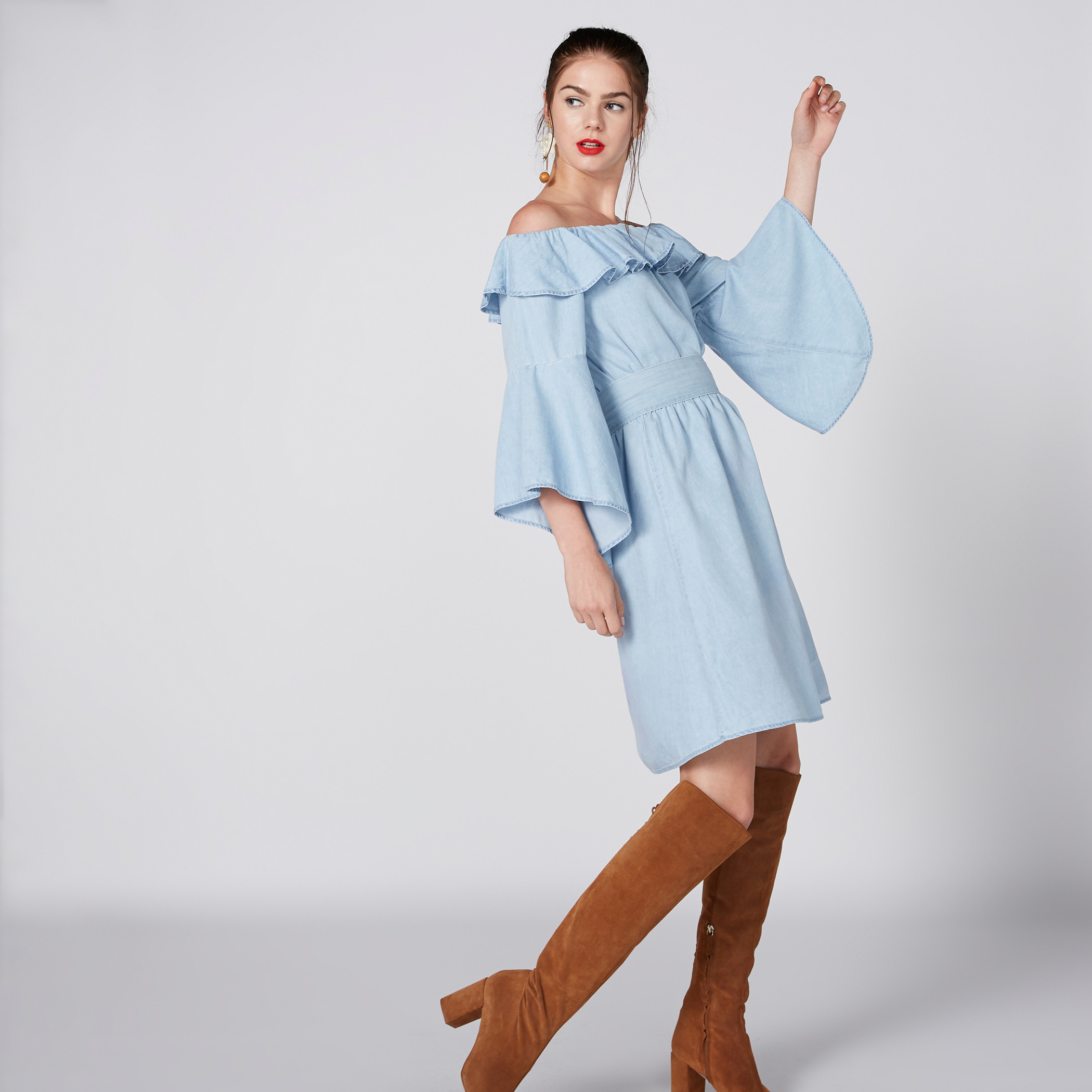 Off Shoulder Midi Dress with Bell Sleeves-women-clothing-dresses-image-1