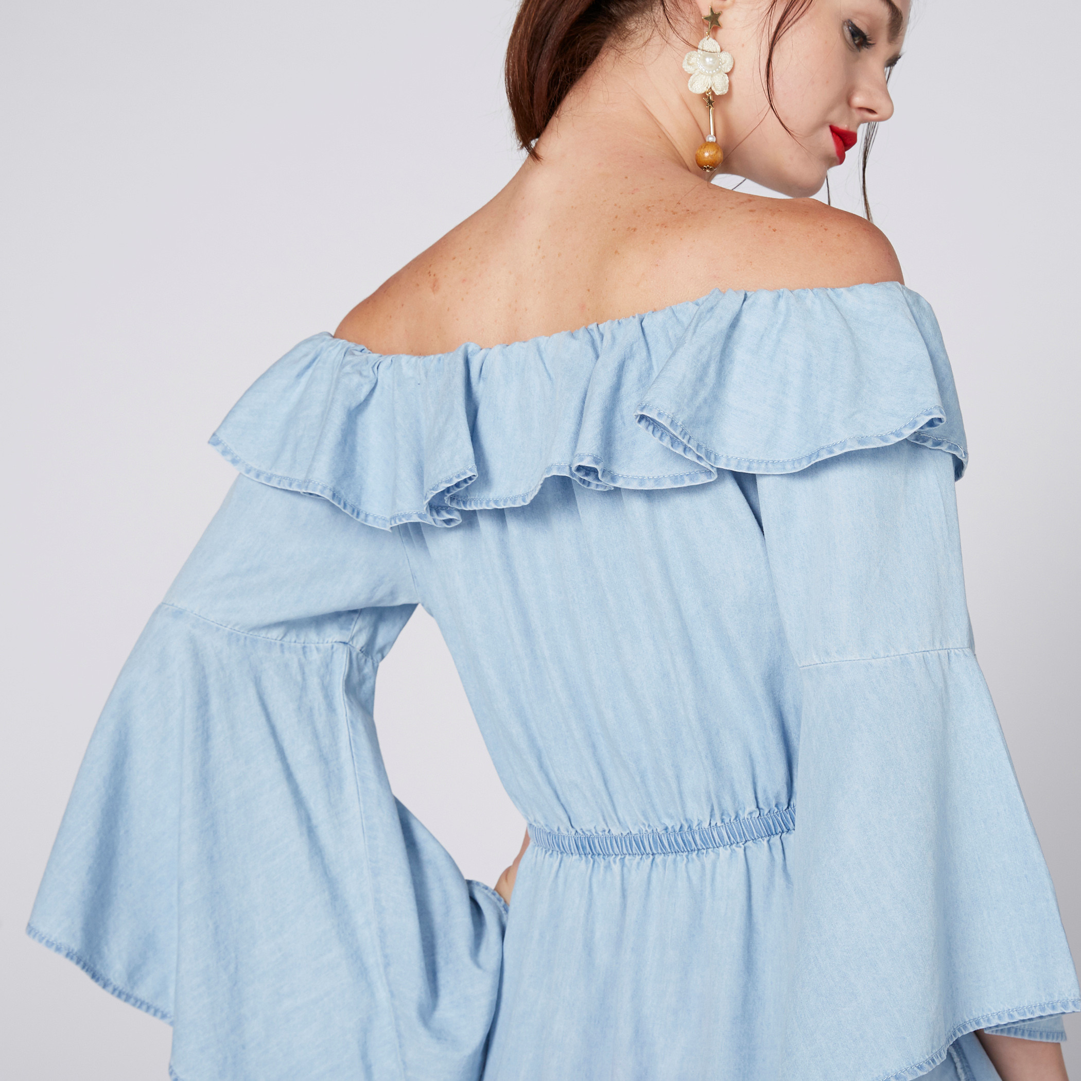 Off Shoulder Midi Dress with Bell Sleeves-women-clothing-dresses-image-4