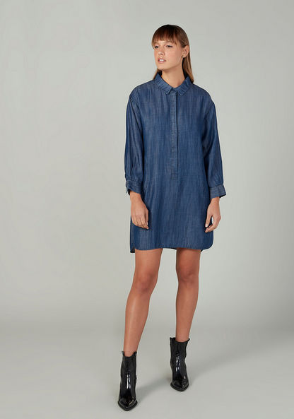 Sustainable Plain Denim Tunic with Long Sleeves