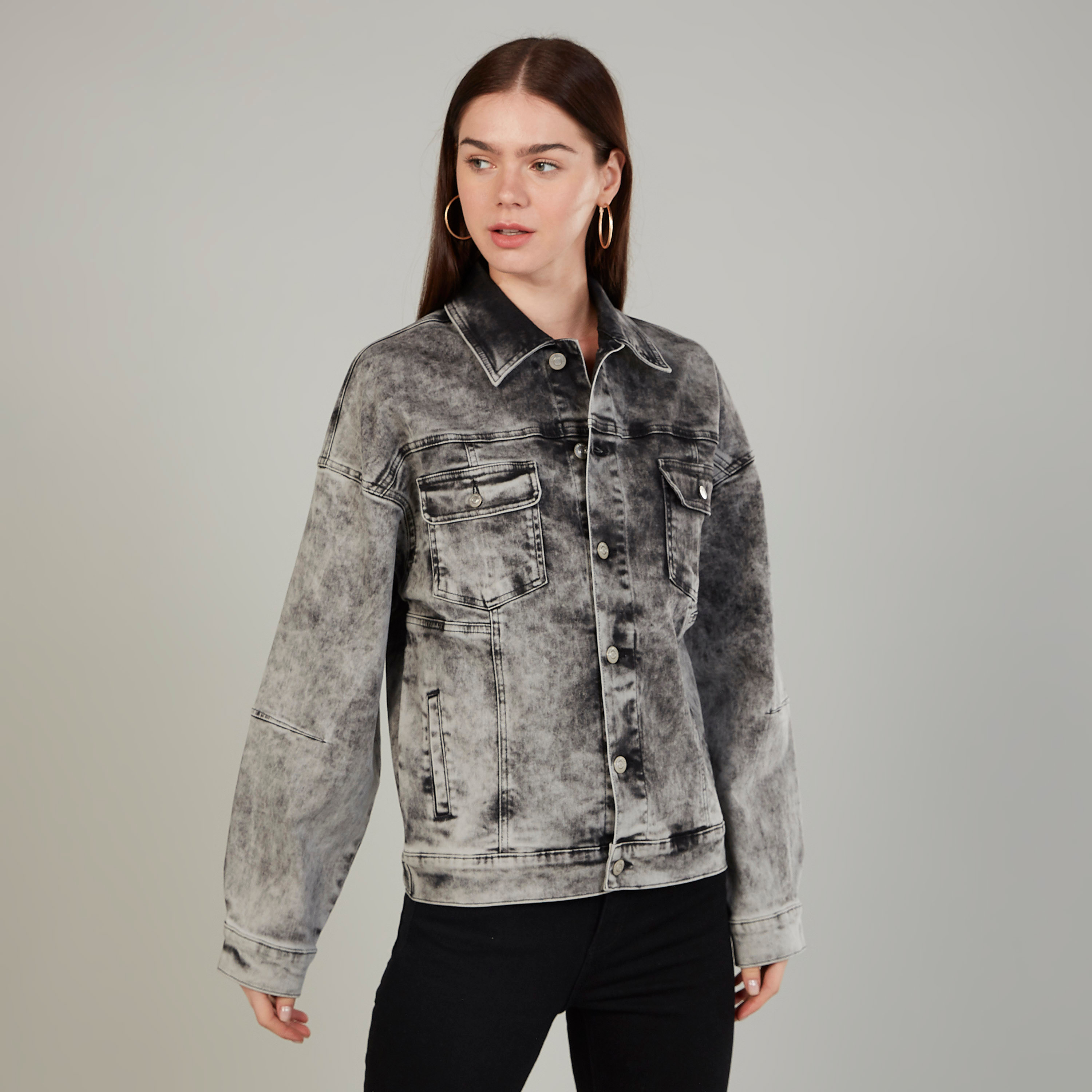 Grey acid store wash denim jacket