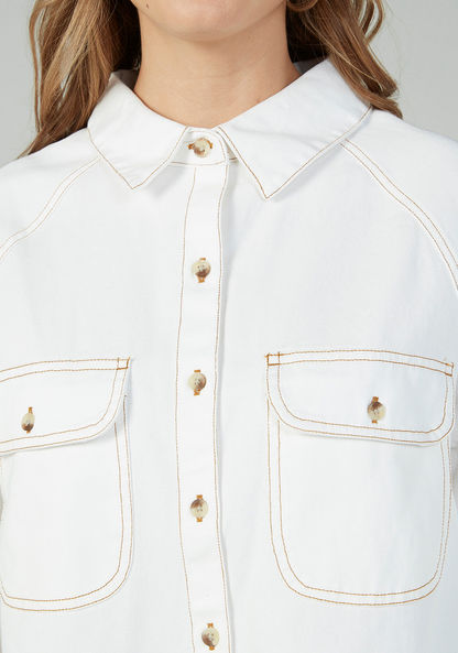 Plain Shirt with Long Sleeves and Spread Collar