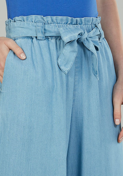 Denim High-Rise Culotte with Tie Ups and Pocket Detail