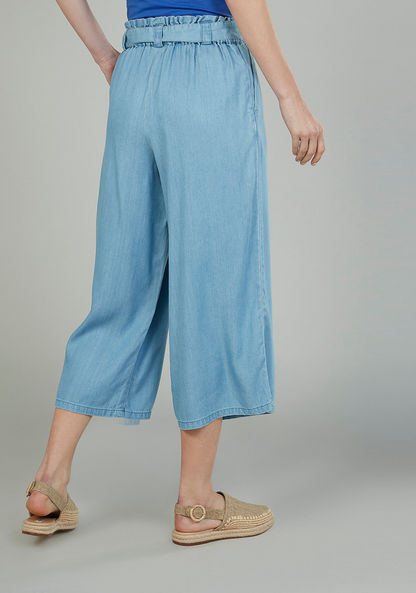 Denim High-Rise Culotte with Tie Ups and Pocket Detail