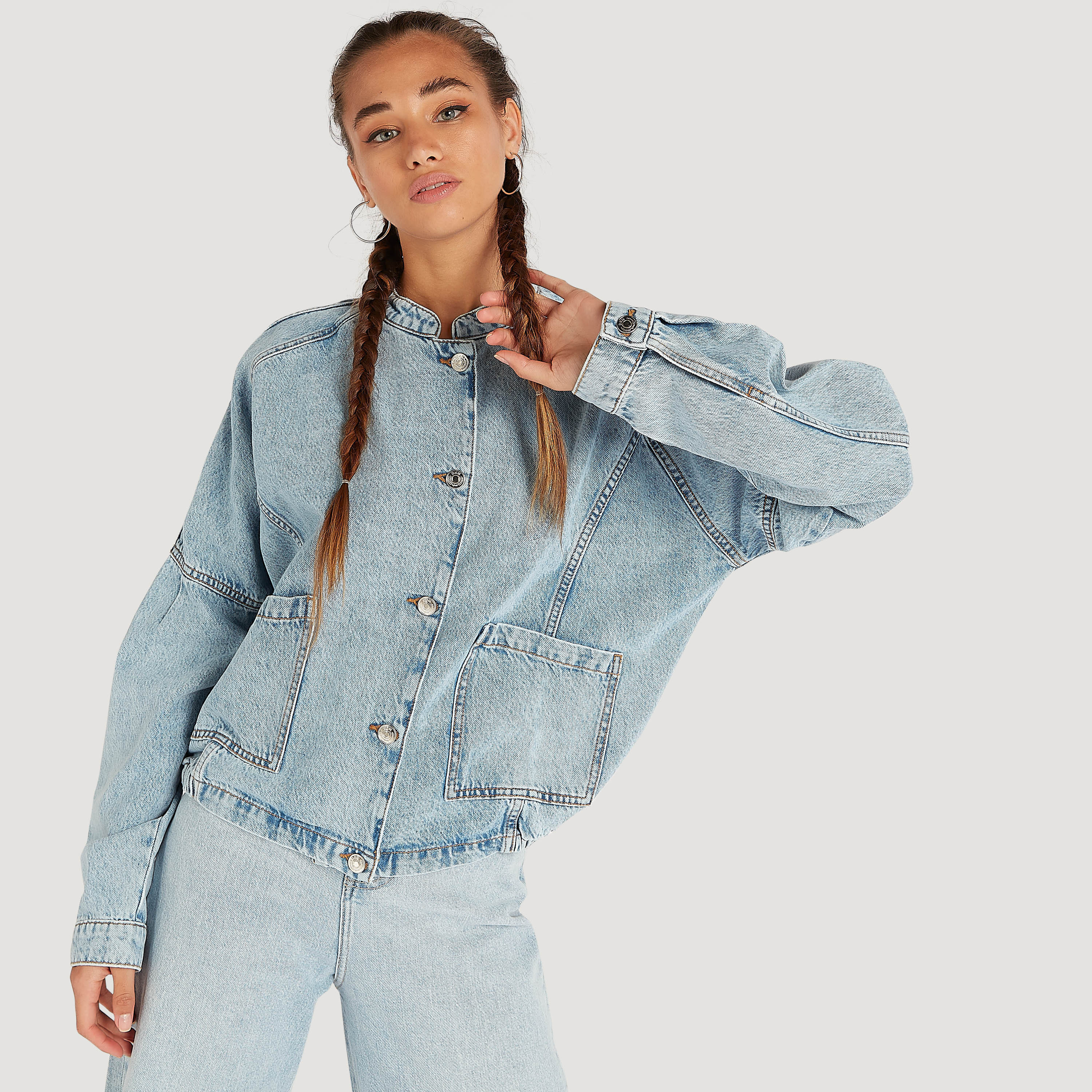 Mandarin deals denim jacket