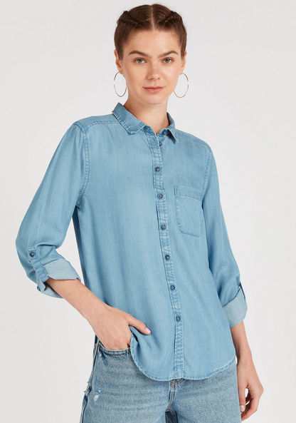 Solid Shirt with Long Sleeves and Patch Pocket