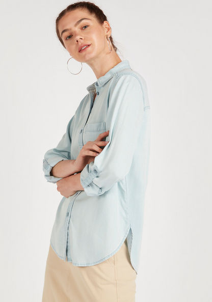 Solid Shirt with Long Sleeves and Patch Pocket