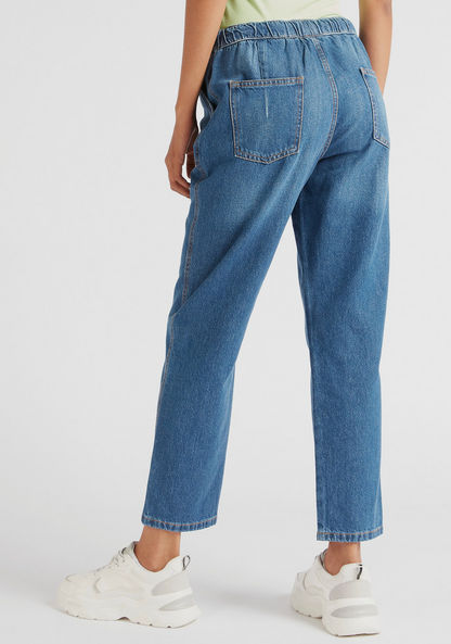 Solid Mid-Rise Slouchy Jeans with Elasticated Drawstring