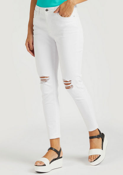 Ripped Super Skinny Fit Cropped Jeans with Pockets