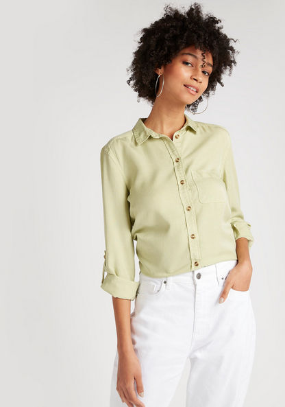 Solid Shirt with Long Sleeves and Pocket