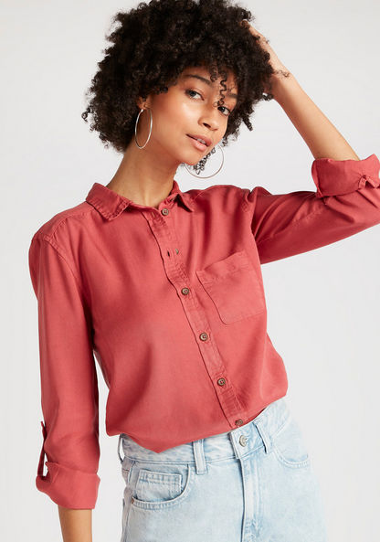 Solid Shirt with Long Sleeves and Pocket