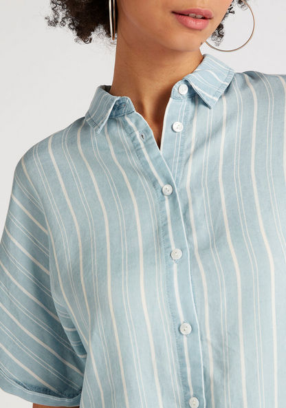 Striped Shirt with Spread Collar and Front Tie-Ups