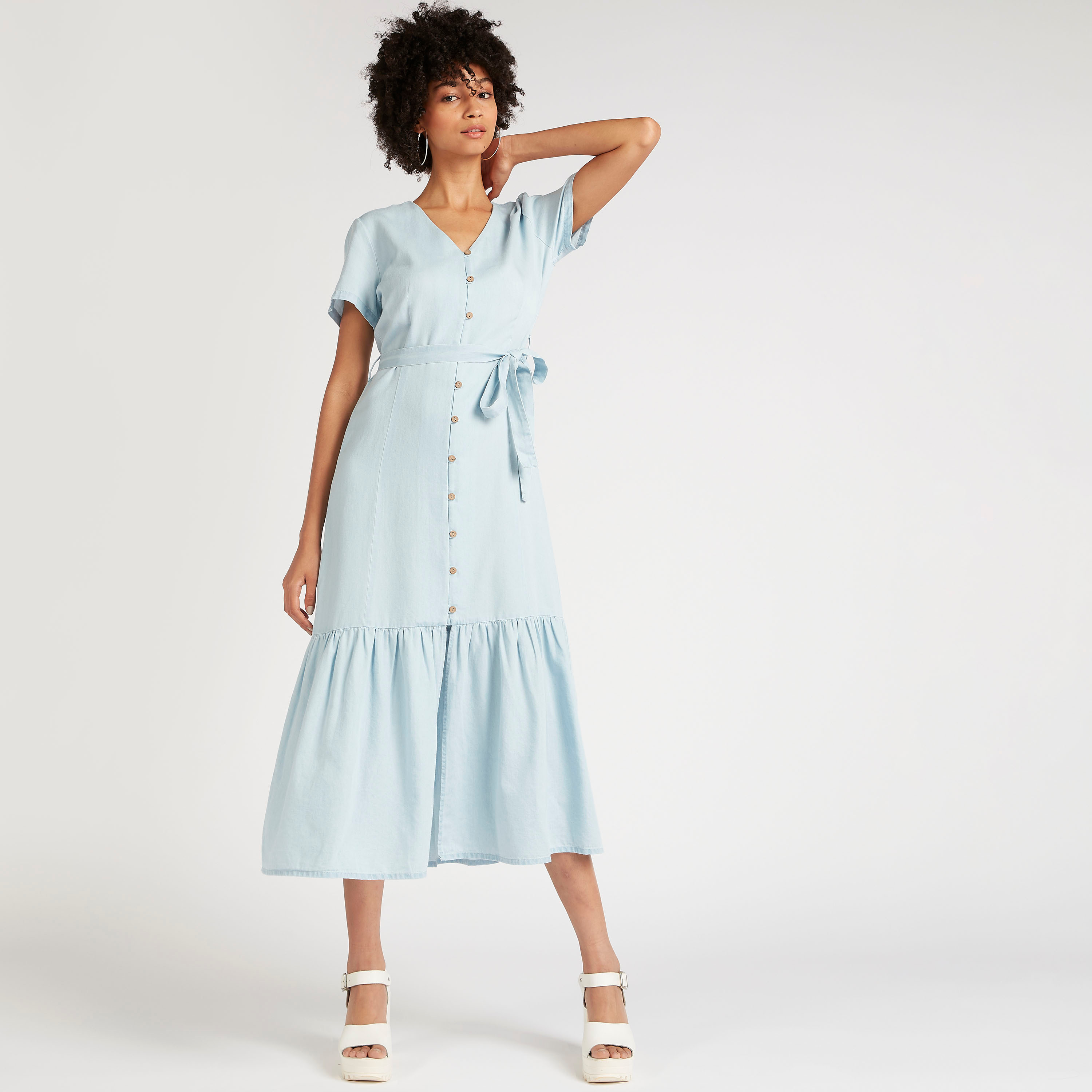 denim a line midi dress