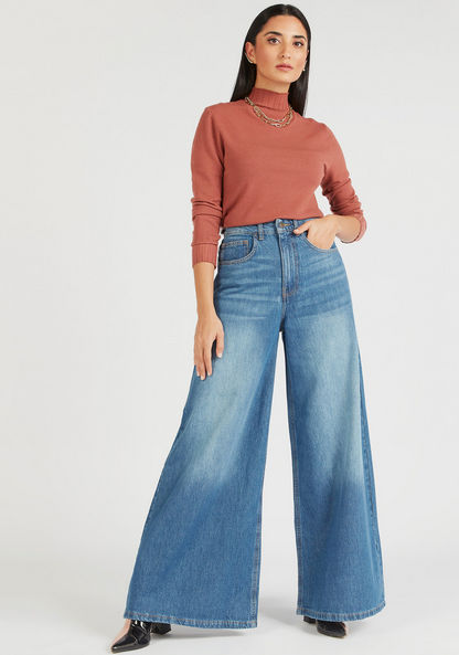 Wide Leg Jeans with Button Closure