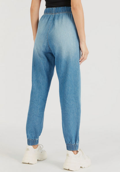 Mid-Rise Denim Joggers with Pockets and Drawstring Closure