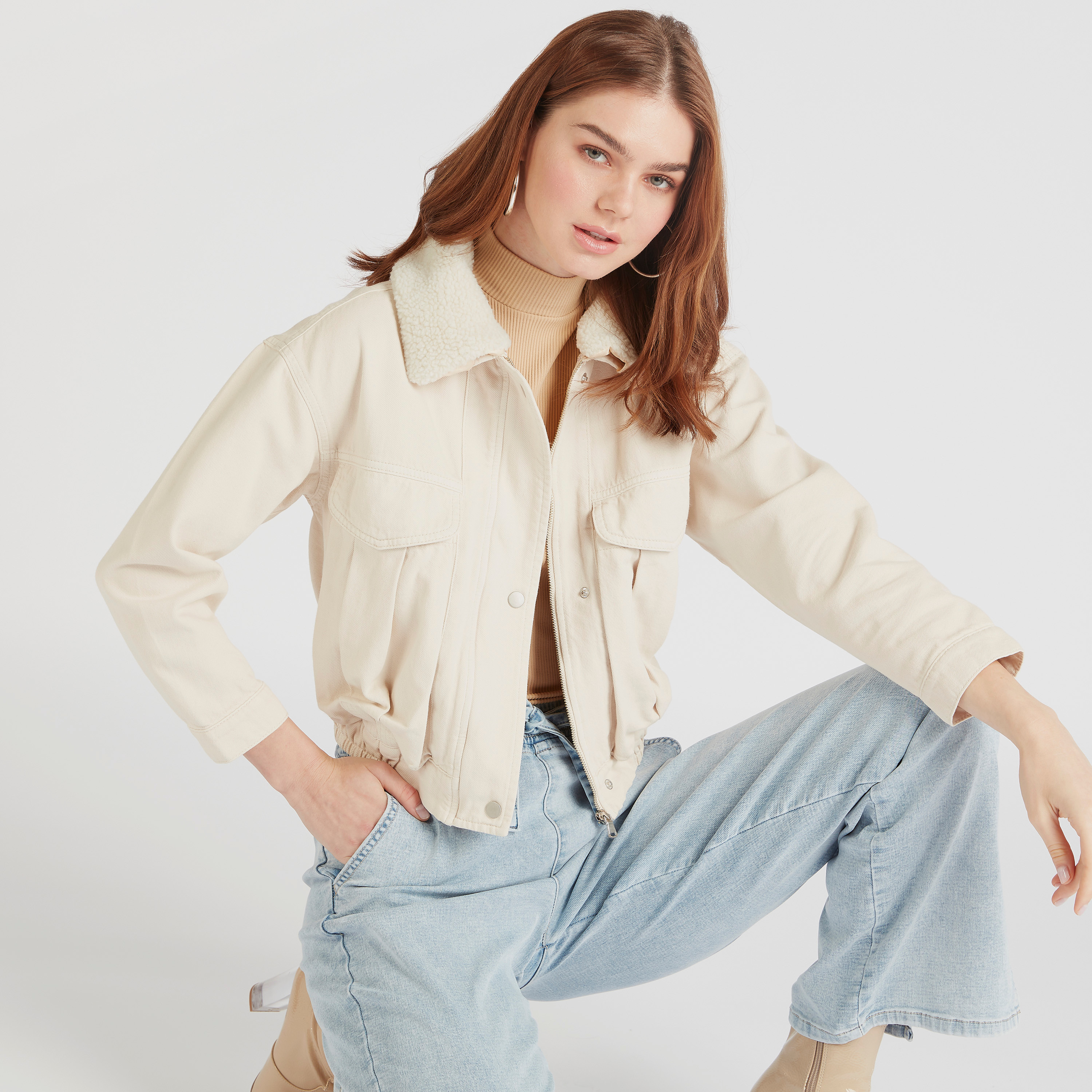 Borg cropped shop trucker jacket