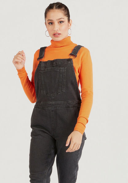 Solid Maxi Denim Dungaree with Patch Pocket