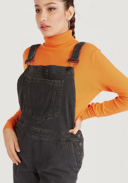 Solid Maxi Denim Dungaree with Patch Pocket