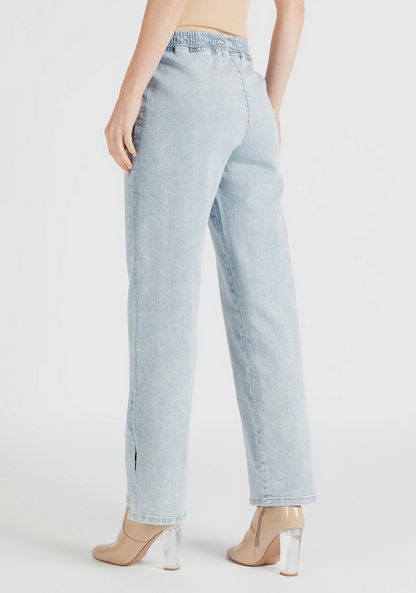 Solid Jeans with Drawstring Closure and Pockets
