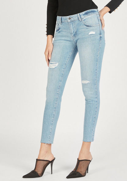 Ripped Mid-Rise Jeans with Button Closure and Pockets-Jeans-image-0