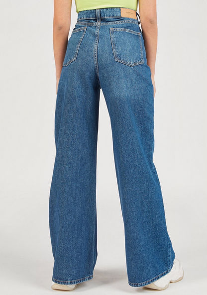 Solid Mid-Rise Denim Pants with Button Closure and Pockets-Jeans-image-3