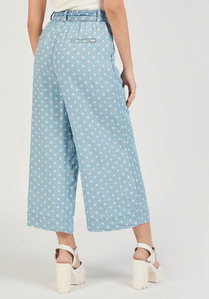 Polka Dot Print Palazzo Jeans with Tie-Up Waist Belt and Pockets-Jeans-image-3