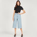 Solid Denim Culottes with Pockets and Button Closure-Pants-thumbnail-1