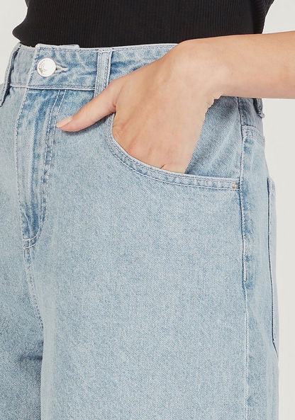 Solid Denim Culottes with Pockets and Button Closure-Pants-image-2