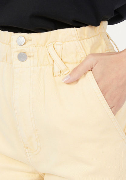 Solid Cropped Jeans with Pockets and Button Closure-Jeans-image-2