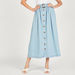 Solid Denim Skirt with Buckled Belt and Button Closure-Skirts-thumbnail-0