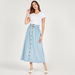 Solid Denim Skirt with Buckled Belt and Button Closure-Skirts-thumbnailMobile-1